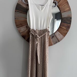 Elegant White and Brown Dress